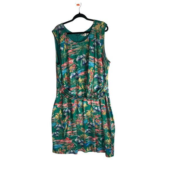 Yumi Sheath Party Cocktail Dress Green Emerald Garden Bird Floral Dress Size 20‎ - Picture 6 of 13